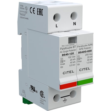 Citel Surge Protection Device, 1 Phase, 120/240V, 2 Poles, 2 Wires DS42S-120/G